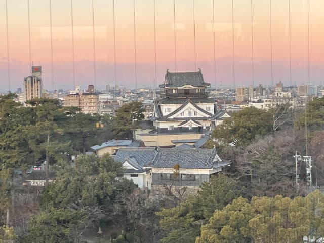 岡崎ニューグランドホテルから見た夕暮れ時の岡崎城