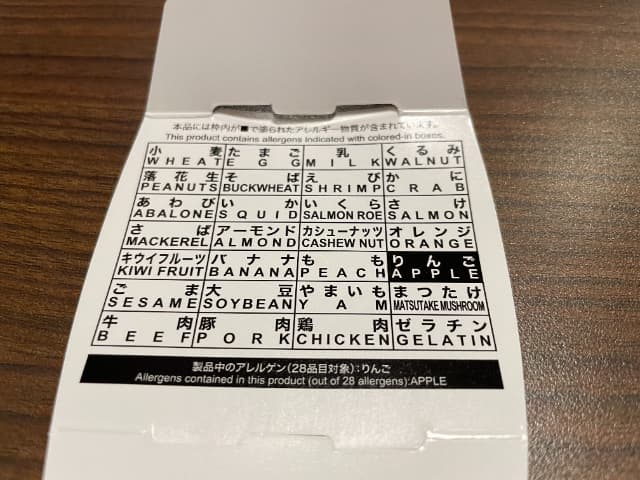 蓋の裏にアレルゲン表記